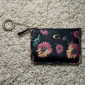 Coach Black with Pink Floral Key Card Holder